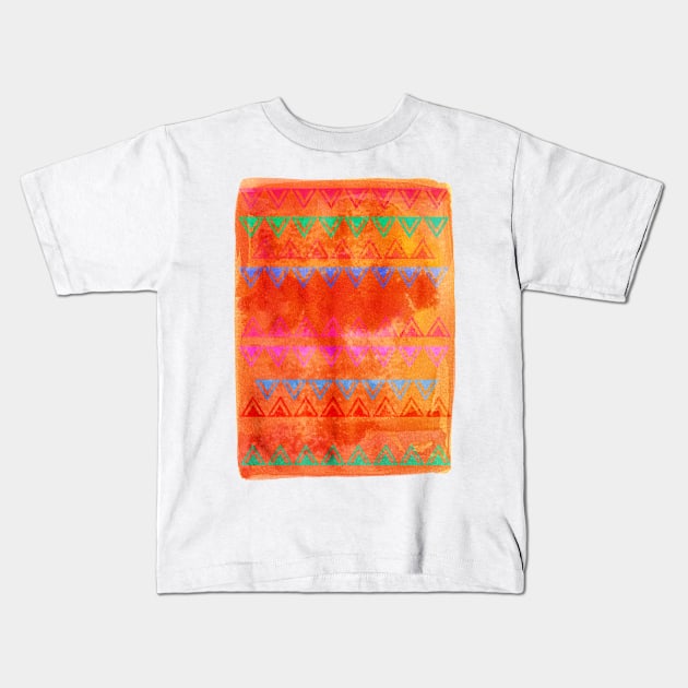 Abstract Bunting Watercolor Painting in Hot Pink, Orange, Mint & Blue Kids T-Shirt by micklyn